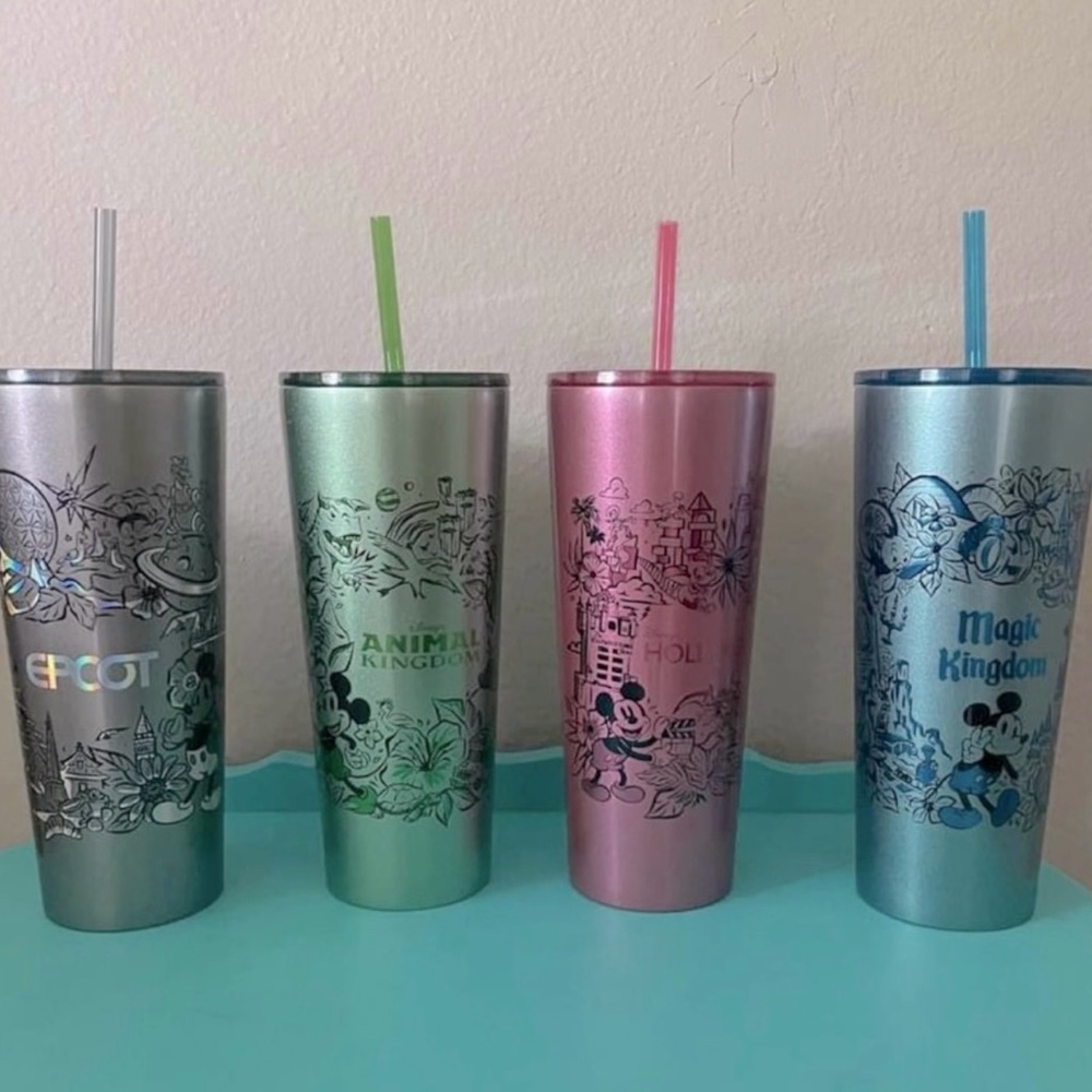 Disney World Starbucks Insulated 4 Tumbler w Straw set NIB